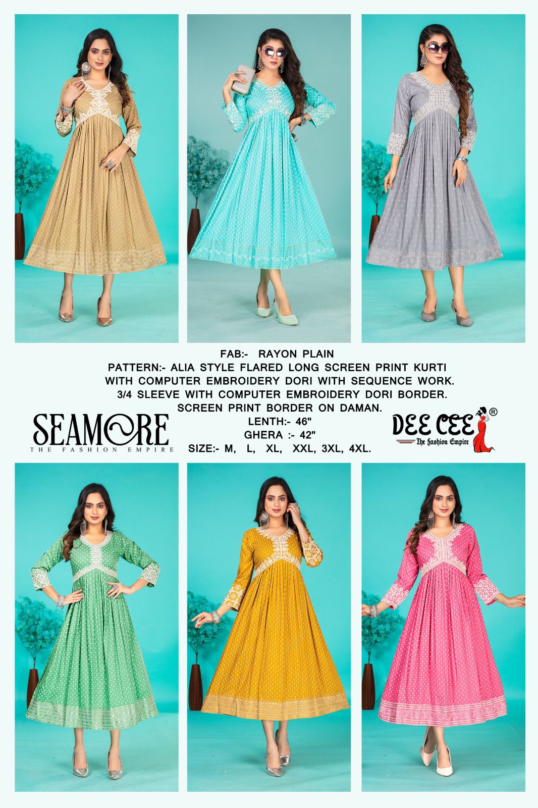 Seamore By Dee Cee Rayon Designer Aliya Cut Printed Kurti Wholesale Online
